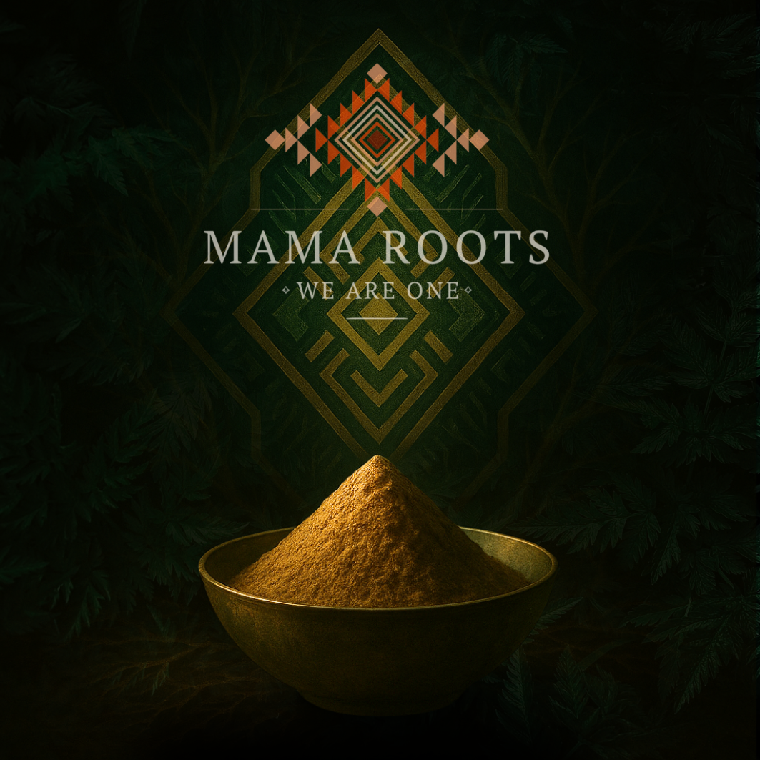 Kaxinawá hapé with deep green tones and tribal shield energy - protective Amazonian rapé