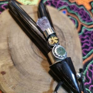 Handcrafted Ayahuasca Vine Kuripe with Amethyst and Sacred Inlay | Amazonian Hapé Self Applicator