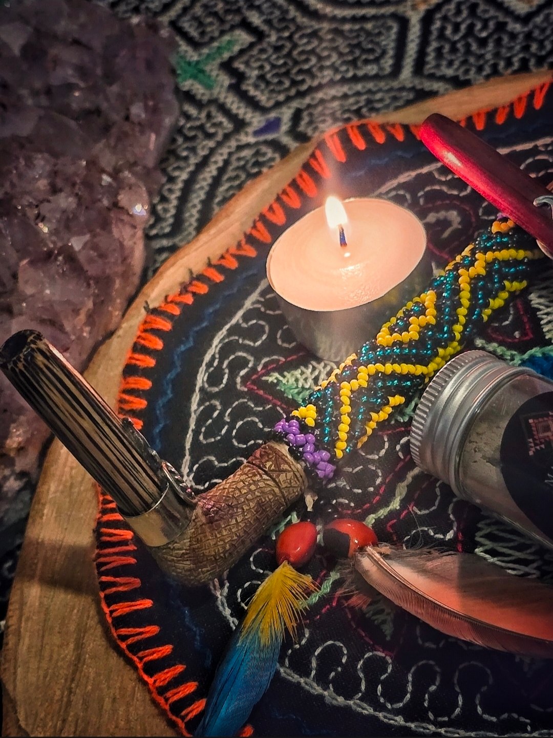 Amazonian Hapé Ceremony Bundle - Kené Beaded Tepi, Kuripe & 2 x 10g Hapé - Image 3